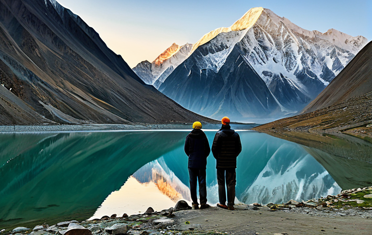 Saif-ul-Maluk Lake at Sunrise**

"A breathtaking view of Saif-ul-Maluk Lake at sunrise, reflecting the Malika Parbat mountain range. The scene is bathed in golden light, with snow-capped peaks visible in the distance. In the foreground, a few modestly dressed tourists are admiring the view. The surrounding landscape is lush and green. The overall atmosphere is peaceful and serene. Safe for work, appropriate content, fully clothed, professional photography, perfect anatomy, natural proportions, high quality, family-friendly."

**