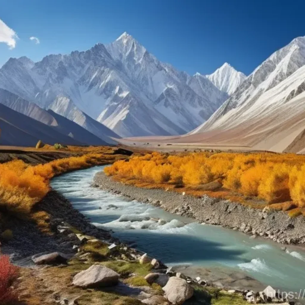 파키스탄의 기후 및 방문 최적 시기 - **Prompt: "A breathtaking autumnal landscape in the Gilgit-Baltistan region of Pakistan. A solitary ...