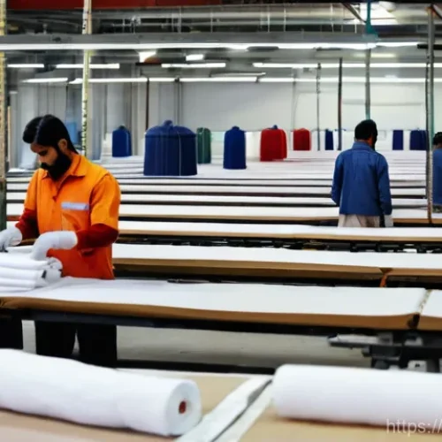 파키스탄 주요 수출 품목 및 경제 구조 - **Prompt for Textile Industry:**
    "A bustling, modern textile factory floor in Pakistan. The imag...