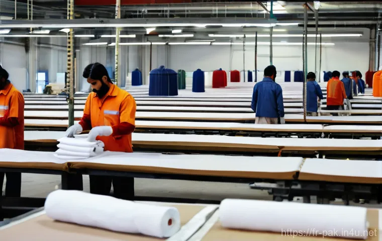파키스탄 주요 수출 품목 및 경제 구조 - **Prompt for Textile Industry:**
    "A bustling, modern textile factory floor in Pakistan. The imag...